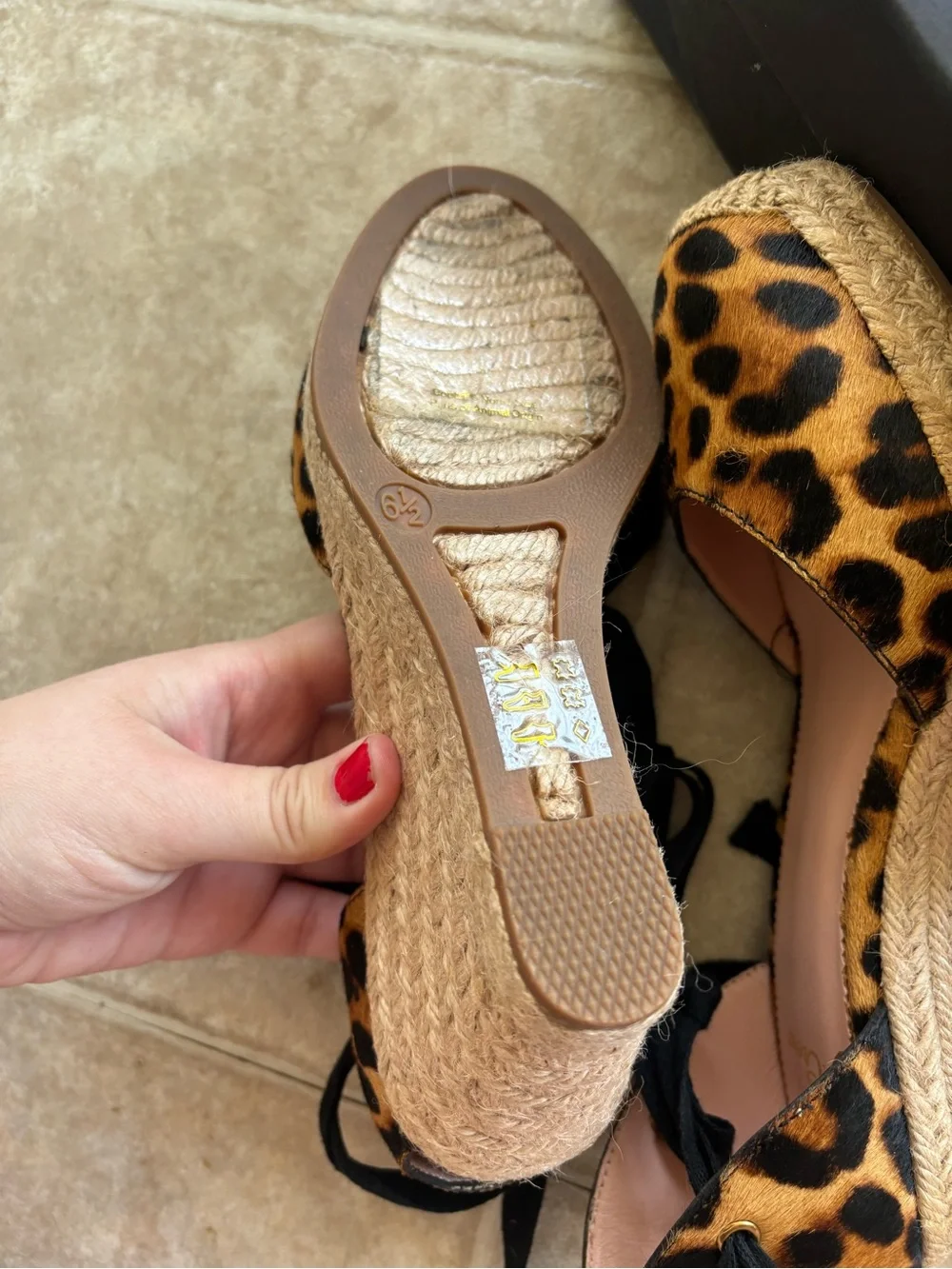 J. Crew Leopard Print Espadrille Wedges with Black Ankle Ties
